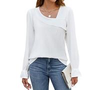 BMJL Womens Blouses Dressy Casual Asymmetrical Neck Long Sleeve Shirts Business Work Fall Tops, White, L