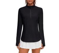 BMJL Women's Quarter Zip Pullover Long Sleeve Workout Tops for Women Golf Shirts UPF 50+ Moisture Wicking, Black23, L