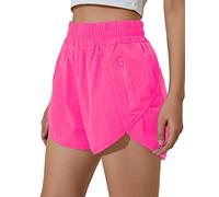BMJL Women's Running Shorts Elastic High Waisted with Pockets, 2.5" Sporty Workout Quick Dry Athletic Shorts, Hot Pink, M