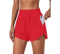 BMJL Women's Running Shorts Elastic High Waisted with Pockets, 2.5" Sporty Workout Quick Dry Athletic Shorts, Pomegranate Juice, M
