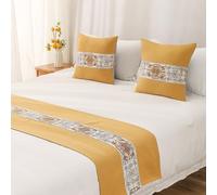 BMKGODN Bed Runner Rug For King Size Bed, Modern Embroidery Hotel Bed Scarf For King Size Bed Solid Color Smooth Comfort Bed Runners & Scarves(A yellow,45 * 45cm(Pillow case))