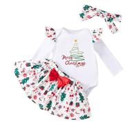 BMKKTOP My First Christmas Baby Girl Outfit, Newborn Infant Toddler Baby Girls Long Sleeve Romper Plaid Ruffle Tutu Skirt Shorts Set with Headband Stocking 4PC Cute Xmas Clothe