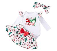 BMKKTOP My First Christmas Baby Girl Outfit, Newborn Infant Toddler Baby Girls Long Sleeve Romper Plaid Ruffle Tutu Skirt Shorts Set with Headband Stocking 4PC Cute Xmas Clothe