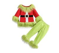 BMKKTOP Toddler Kids Boys Girls Christmas Cosplay Monster Costume Outfits Green Furry Santa Claus Long Sleeve Tops and Pants Set Xmas Funny Clothes