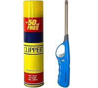 BML 1 x Candle Lighters Long Reach Adjustable Flame Safety Lock Windproof Refillable for Kitchen BBQ Candles Camping Gas Stove Outdoor Cooking with Clipper 300ml Gas Canister (Assorted Colours)