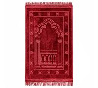 BML 1 x Islamic Prayer Mat Red 2cm Extra Thick Soft Velvet 120 x 80 cm Padded Non Slip Muslim Luxury Mosque Printed Rug for Sajjadah Salah Namaz Travel Prayer Mat Men & Women Ramadan Eid Gift