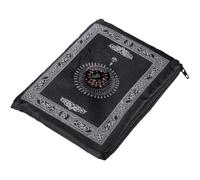 BML 1 x Travel Prayer Mat with Qibla Finder Compass Box In Carry Bag Portable Pocket Prayer Rug for Namaz Hajj Umrah Travelling & Ramadan Eid Gift (60cm x 80cm) (Black)