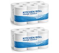 BML 12 Roll Kitchen Roll Paper Towels Strong Absorbent 2 Ply Embossed Multipurpose Household Kitchen Paper for Cleaning Wiping Spills Drying Hands Home Office