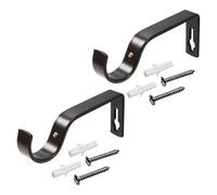 BML 2 x Black Metal Curtain Pole Bracket Holder| Adjustable Curtain Wall Holder Rod Support Wall Brackets Holders with Screws for Curtain Secure and Seamless Wall Bracket