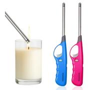 BML 2 x Candle Lighter Long reach Adjustable Flame Safety Lock Windproof Refillable Lighter For Kitchen BBQ Candles Camping Gas Stove Cooking and Outdoor Cooking (Assorted Colours)