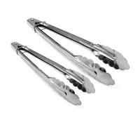 BML 2 x Stainless Steel Kitchen Tongs Set | Heat Resistant Dishwasher Safe Metal Cooking Tongs for BBQ Cooking Salad, Grilling, Frying & Serving Food (Large 8.5 inches & Small 7 inches)