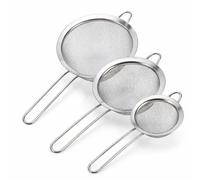 BML 3 Piece Stainless Steel Fine Mesh Strainer Set Kitchen Sieves with Long Handle Food Strainers for Tea Coffee Flour Rice Pasta Oil Draining and Baking