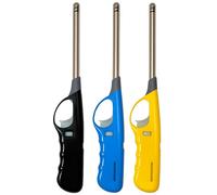 BML 3 x BBQ Lighter Long Reach Utility Lighter Refillable Gas Windproof Grill Lighter Adjustable Flame Safety Lock for BBQ Camping Kitchen Stove Candles Assorted Colours