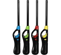 BML 4 Pack BBQ Lighter Adjustable Flame Long Reach Windproof Refillable Gas Lighter for Outdoor Use Kitchen Candles Stove Grill & Camping Use (Assorted Colours)