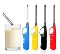 BML 4 Pack Candle Lighter Long Reach Utility Lighter Refillable Gas Lighter Windproof BBQ Lighter Adjustable Flame Safety Lock for Kitchen Stove Candles Fireplace Camping (Assorted Colours)