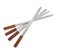BML 4 Pcs Flat Kebab Skewers | Stainless Steel Heavy Duty Reusable Turkish BBQ Grilling Skewers with Wooden Handle | Perfect for Kebab, Kebob and Shish (24 mm Wide)