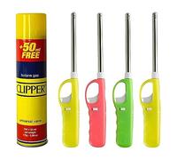 BML 4 x BBQ Lighter with 1 Clipper Butan Gas Refill Bottle | Refillable Safety Gas Lighter Perfect for BBQ, Candles, Camping and Outdoor Cooking