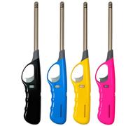 BML 4 x Candle Lighter Long reach Adjustable Flame Safety Lock Windproof Refillable Lighter For Kitchen BBQ Candles Camping Gas Stove Cooking and Outdoor Cooking (Assorted Colours)