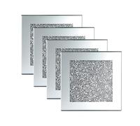BML 4 x Silver Crystal Crushed and Mirror Coaster Glitter Diamante Jewel for Kitchen, Restaurant & Dining Table Bar Decor 10 x 10 cm