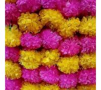 BML 5 Pcs Artificial Marigold Flower Garlands 5 Feet Strings Long Marigold Garlands Wedding Party, Diwali, Mehndi, Christmas Decoration Photo Prop for Home Decoration (Light Pink and Yellow)
