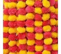 BML 5 Pcs Marigold Garland Artificial Flowers for Wedding Party 5 Feet long Faux Garlands Wedding Party, Diwali, Mehndi, Christmas Decoration Photo Prop for Home (Lemon Yellow and Magenta)