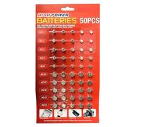 BML 50 PCs Mixed Alkaline Button Cell Batteries AG1 AG3 AG4 AG10 AG12 AG13 High Capacity Bulk Pack for Watches Toys Calculators Key Fobs