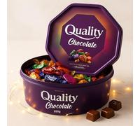 BML 550g Quality Assorted Chocolates Tin Mix of Milk Chocolate with Toffee Fudge Sharing Sweets Gift Box for Christmas Halloween Parties Birthdays Everyday Sweet Treats
