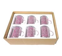 BML 6 x Pink Silver Crystal Filled Turkish Tea Sugar Coffee Mug with Silver Trimmings | Sparkling Ornament Perfect for Gift, Luxurious Beverages and Kitchen Decor