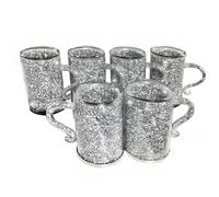 BML 6 x Sparkling Silver Crystal Crushed Filled Mugs Turkish Diamond Cups Perfect for Gift Luxury Kitchen Decoration Housewarming Diamond Cup Set