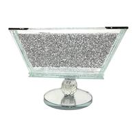 BML Crystal Crushed Diamond Fruit Bowl | Silver Metal Frame Square Shape Center Piece Storage Jar | Sparkling Bling Luxury Home Decor for Fruits & More