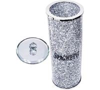 BML Dazzling Crushed Diamond Crystal Bling Glass Spaghetti Holder Silver Round Canister Jar | Airtight seal preserves freshness Kitchen Food Storage Decor