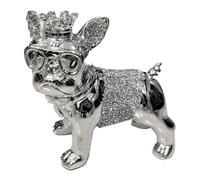 BML Elegant Silver Crushed Diamond Bull Dog Statue | Ceramic Sparkly Crowned Puppy Shelf Sitter | Decorative Sculptures for Living Room Accessories, Shelf Decor and Home Decor