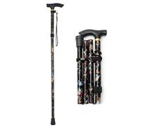 BML Foldable Walking Stick Adjustable Height Walking Cane for Elderly Lightweight Portable Mobility Aid with T Handle Wrist Strap Anti Slip Rubber Tip Travel Walking Support (Black Flower)