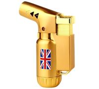 BML Metal Jet Flame Torch Lighter Windproof Refillable Angled Nozzle UK Flag Design Ideal for Home Kitchen and Outdoor Use (Gold)