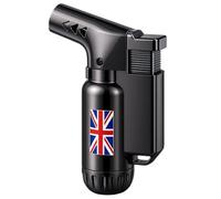 BML Metal Jet Flame Torch Lighter Windproof Refillable Angled Nozzle UK Flag Design Ideal for Home Kitchen and Outdoor Use (Black)