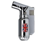 BML Metal Jet Flame Torch Lighter Windproof Refillable Angled Nozzle UK Flag Design Ideal for Home Kitchen and Outdoor Use (Silver)
