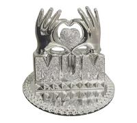 BML MOM Heart Hand Silver Diamond Crystal Home Decor Gift | Elegant Home Decor Gift and Capturing the Essence of Motherly Love