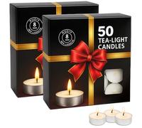 BML Pack of 100 Tea Light Candles | 8 Hour Long Lasting White Cotton Wicks Tea Lights | Unscented Non-Toxic Candles | Shrink Wrapped Tea Lights for Home Decor and Special Occasions