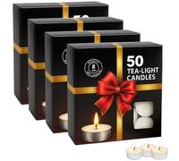 BML Pack of 200 Tea Light Candles | 8 Hour Long Lasting White Cotton Wicks Tea Lights | Unscented Non-Toxic Candles | Tea Lights for Home Decor and Special Occasions (200)