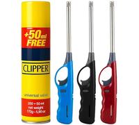 BML Pack of 3 Long Reach BBQ Lighter Refillable Gas Lighter Windproof Adjustable Flame Kitchen Candle Hob Grill Fireplace Camping Lighter with Gas Canister Assorted Colours