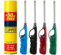 BML Pack of 4 Long Reach BBQ Lighter Refillable Gas Lighter Windproof Adjustable Flame Kitchen Candle Hob Grill Fireplace Camping Lighter with Gas Canister Assorted Colours