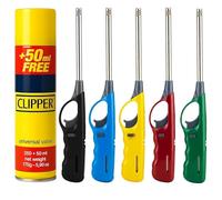 BML Pack of 5 Long Reach BBQ Lighter Refillable Gas Lighter Windproof Adjustable Flame Kitchen Candle Hob Grill Fireplace Camping Lighter with Gas Canister Assorted Colours