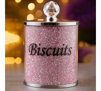 BML Pink Diamond Crushed Biscuit Canister Jar Tin Trimmings Crystal Filled Kitchen Storage Containers Gift Present For All Occasions Stylish Luxurious Home Decor