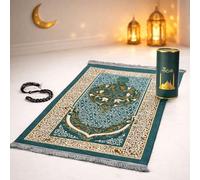 BML Prayer Mat Soft Polyester and Prayer Beads with Gift Box Namaz Sajjadah Musallah for Daily Salah Home Mosque and Eid Gift (Teal)