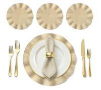 BML Round Table Placemats Set of 4 Woven Scalloped Edge Heat Resistant Table Mats 38cm Non Slip Easy Clean Dining Table Mats for Kitchen Home Decor