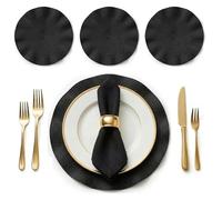 BML Round Table Placemats Set of 4 Woven Scalloped Edge Heat Resistant Table Mats 38cm Non Slip Easy Clean Dining Table Mats for Kitchen Home Decor