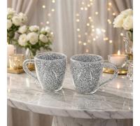 BML Set of 2 Sparkly Crushed Diamond Crystal Tea Cup Mug Home Addition to Any Sparkle Decor Turkish Tea Mug Set As a Gift for Kitchen & Home Decor