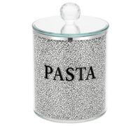 BML Silver Crushed Crystal Diamond Pasta Jar with Sparkly Mirror Lid Elegant Kitchen Storage Glam Home Decor and Gift for All Occasions