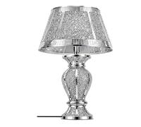 BML Silver Crushed Crystal Table Lamp Bedside Lamp with Sparkle Shade, Glam Chrome Mosaic Side Lamp for Bedroom Living Room Nightstand, Modern Luxury Lamp with UK Plug Cable