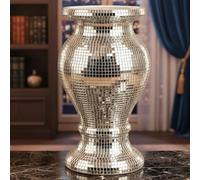 BML Silver Crushed Diamond Mosaic Glass Vase Mirrored Decorative Vase for Flowers Pampas Modern Reflective Home Décor Centrepiece for Weddings and Events